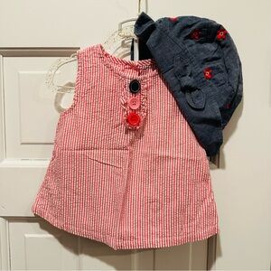 Gymboree Red & White Seersucker Tunic w Chambray Shorts & Hat